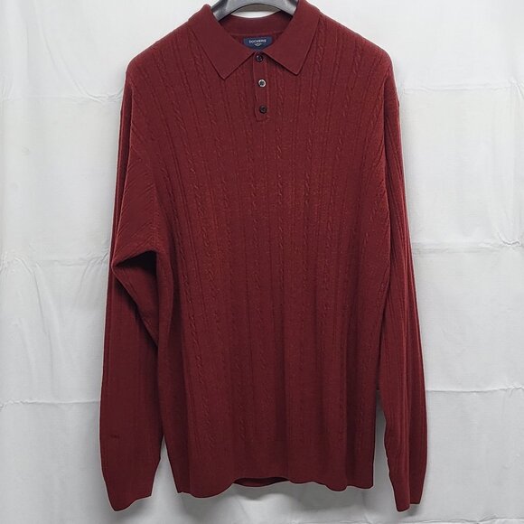 Vintage Dockers Mens Sweater Polo 3XLT Cable Knit Long Sleeve Collar Burgandy - Picture 1 of 12